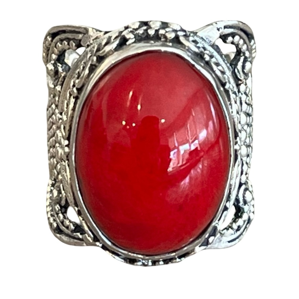 Sterling Silver Red Agate Statement Ring Size 8 - image 4